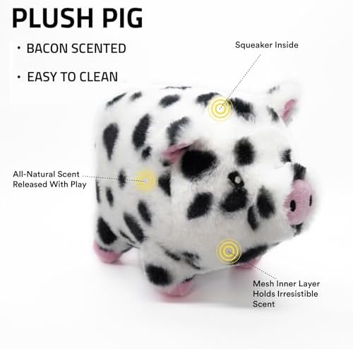 Playology Pig Plush Dog Toys for Dogs - Medium, Bacon Scented, Value 2-Pack