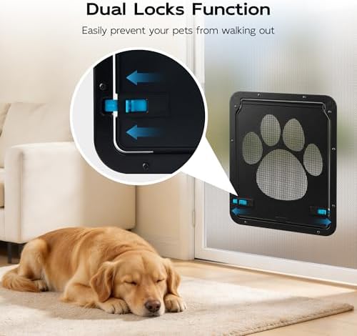 PetPrime Dog Door for Screen Door with Flap Opening 12×14 inches,Lockable Auto-Close Magnetic Large Pet Door for Dogs,Suitable for Sliding Screen Door,Easy Install,Large