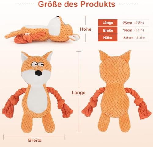 Dog Toys, Dog Squeaker Toys with Crinkle Paper (Orange Fox)