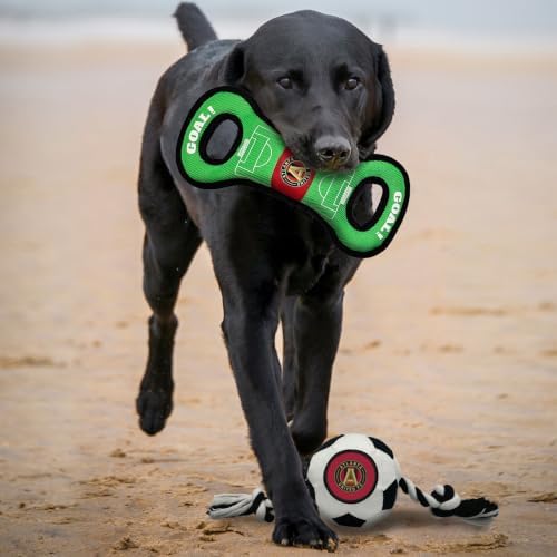 Pets First MLS Atlanta United Soccer Field Tug Toy & Soccer Ball Rope Toy Set for Dogs - Officially Licensed Interactive Squeaky Rope Fetch & Chew Toys with Team Logo