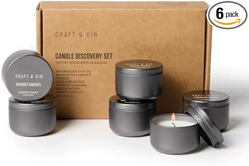 Craft & Kin Premium 6 Scented Votive Candles – Luxury Mini Natural Soy Scented Candle Gift Set with Assorted Scents – Room Decor and Aromatherapy – 15-20 Hour Burn Time Each