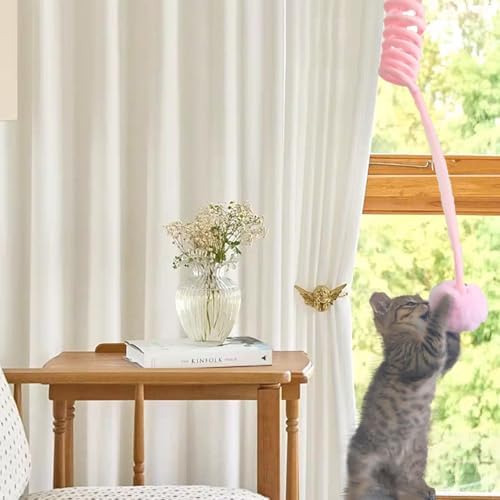 2pcs Hanging Plush Cat Toy Ball,Self-Play Hanging Stretchable Cat Spring with Bell,Hanging Cat Toy,Interactive Cat Toys for Indoor Cats Play Chase Exercise (Pink & Grey)