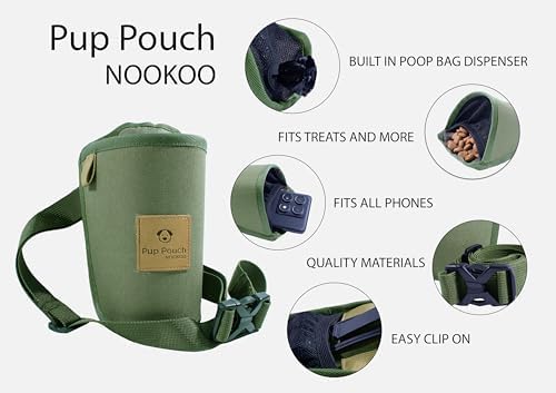 Dog Treat Training Pouch with Poop Bag Dispenser – Hands Free Dog Walking Bag, Phone Pocket, Clip & Adjustable Waist/Crossbody Strap (Green)
