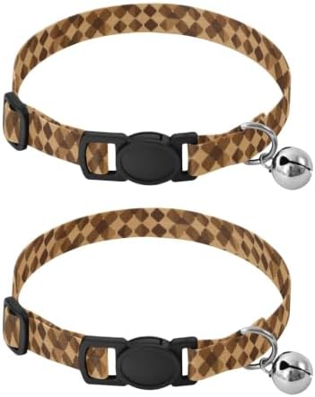 2 Pack Cat Collars Brown Tan Dots Cat Collars with Bell, Adjustable 10.6 to 17.1 Inches
