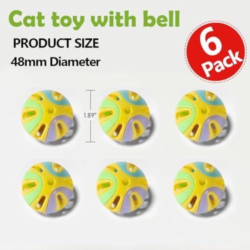 Colorful Cat Toy Balls with Bell, Interactive Hollow Design, Plastic, Training Exercise Toy (Yellow 6 Pack)