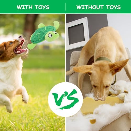 Squeaky Sea Turtle Plush Dog Toy - Durable, No Stuffing (Green)