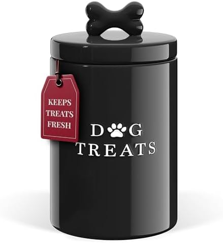 Barnyard Designs Ceramic Dog Treat Container with Airtight Lid (Black)