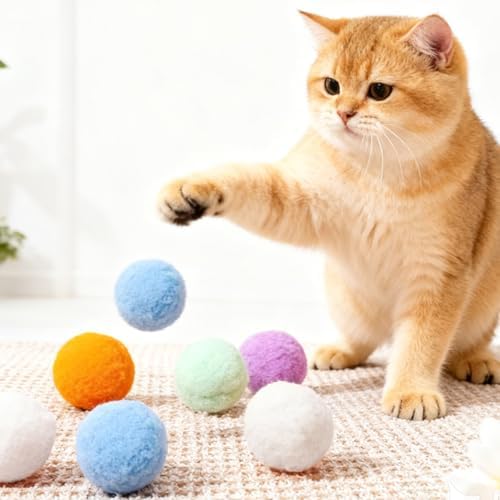 Wivico 12Pcs Cats Toy Balls 1.18inch Colorful Pom Pom Balls Soft Interactive Kitten Ball Exercise Toys Fuzzy Kitten Interactive Playing Quiet Toy for Pet