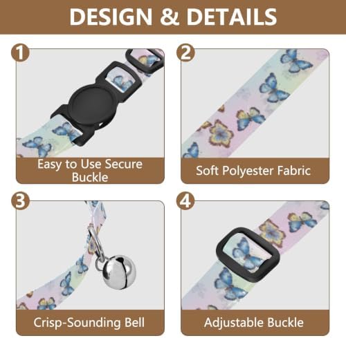 Watercolor Butterflies Blue Collars for Puppies, 2 Pack Puppy Collar with Bell