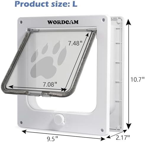 Wordcam Cat Door for Interior/Exterior Door, Tough ABS Frame, Large, White