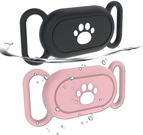 2 Pack Waterproof Dog Collar Compatible with Samsung Galaxy SmartTag2 | Silicone GPS Tracker Hidden Loop Holder for Smart Tag2, Anti-Lost Collar Tag2 Paw Case (Black Pink)