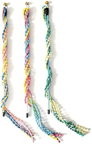 Cat Wands for Indoor, 3 PCS Vibrant Teasing Stick with Bell Interactive Cat Toys Cute Kitten Wand Safe Kitty Toy