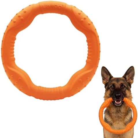 LaRoo Floating Dog Pool Toy, Fetch & Ring Tug Toy - Teething Relief, Catch, Water Fun, Pet Training Outdoor Durable Chew Toys for Small Medium Dogs (Orange Ring,8.6'')