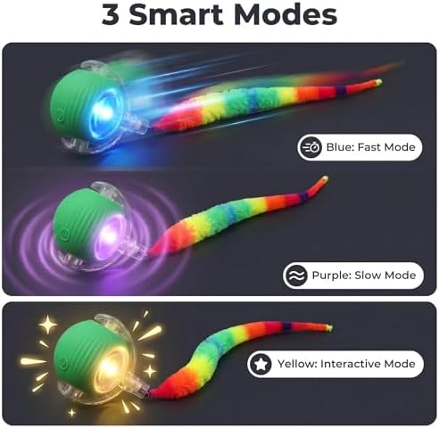 Interactive Rolling Cat Ball Toy, Rechargeable Automatic Moving Pet Toy with Smart Obstacle Avoidance & 3 Play Modes, Self Activated Chase Toy for Indoor Cats, Kittens & Small Dogs （Green