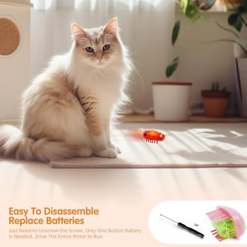 XCZAP Cat Electric Toy Bug – Automatic Rolling Interactive Cat Toy (2-Pack)(LS-Red Yellow)
