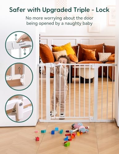 Babelio 29-43" Magnetic Baby Gate for Stairs,Doorways House,Kitchen,30" Tall Pet Door with Baffles,Pressure Mounted & Dual-Lock Design Safety for Kids Toddler,Auto-Close/Hold-Open,White