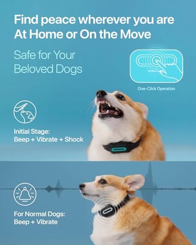 Dog Bark Collar Shock Vibration Beep: High Sensitive Barking Control Collar with Replaceable Battery for Small Medium Large Dogs (Medium)