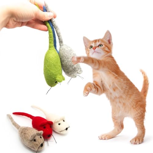 Glaciart One Felt Mouse Cat Toy – 6 Pcs | Soft Fuzzy Enrichment 100% Natural Wool - Interactive Catnip Play Cat Toy Set - Safe for Pets, Non-AZO Colored Dyes