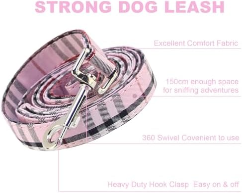 Yizepet Dog Collar and Leash Set-Plaid Puppy Collar with Bow Tie - Adjustable pet Collar for Dogs with Bell, Stylish Pattern for Small Medium or Large Boy and Girl Dog