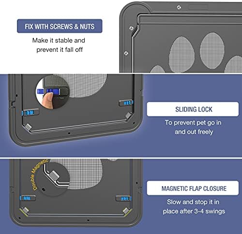 Namsan Dog Door for Screen Door, Passage 12 x 14 inches, Doggy Door for Sliding Door, Pet Screen Window, Magnetic Flap Auto Closing, Screen Door with Doggie Door Built in, Lockable, Black