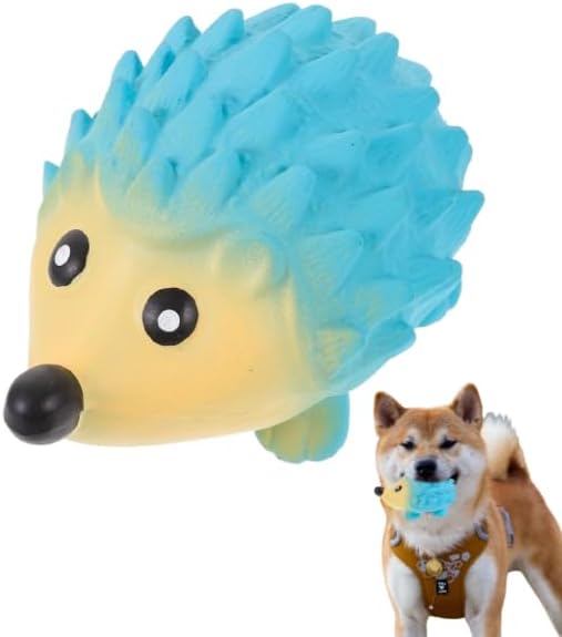 POPETPOP Bite-Resistant Hedgehog Squeaky Dog Toy for Small Puppies 5.31 Inch Latex Chew Toy for Teeth Cleaning and Interactive Play