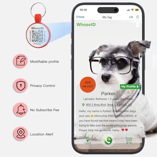 QR Code Cat Tag, Modifiable Pet Online Profile, Multiple Emergency Contact, Scannable QR Code, Instant Location Email Alert, Collar Accessories (Small Breeds - 1", Red)