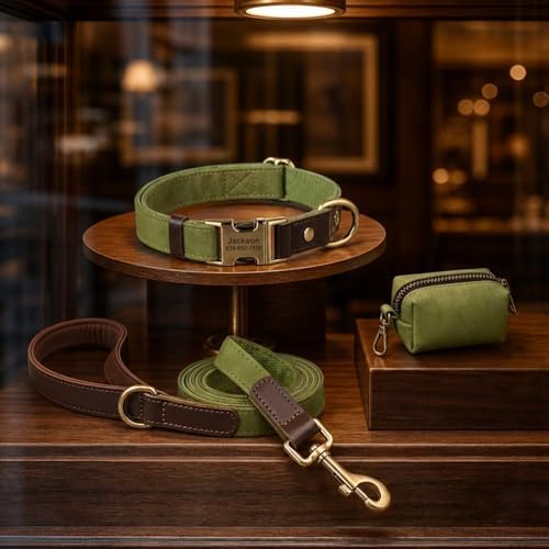 Personalized Dog Collars, Quick Release Buckle, Olive Green,S