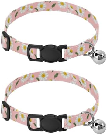 White Daisies Yellow Green Leaf Pet Collars 2 Pack Adjustable Pet Collar 10.6 to 17.1 Inches