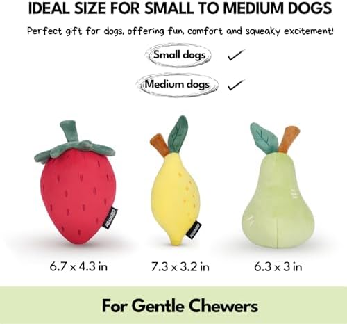 CHEWFFON Squeaky Plush Dog Toy, 3-Piece Fruit Set