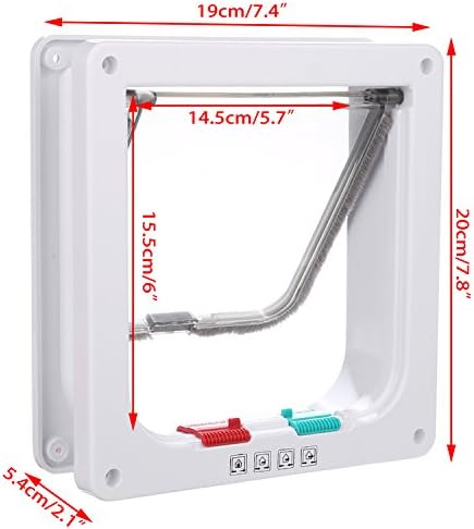 Sailnovo Cat Door for Interior/Exterior Door(Outer Size 7.48" x 7.87"), 4-Way Locking Cat Door Flap,Quiet, ABS Material, Weatherproof Pet Door for Cat/Doggie (Circumference<15.75", Weight<16 lb) White