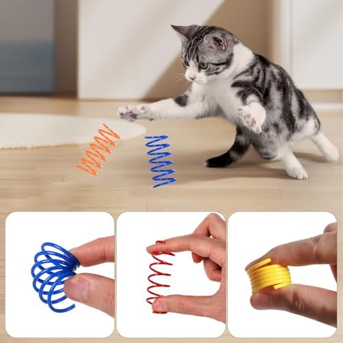 135 Pack 9 Colors Cat Spring Toys, Interactive Coil Plastic Spiral Spring Cat Toys for Indoor Cats Hunting, Biting, Swatting, and Active Play