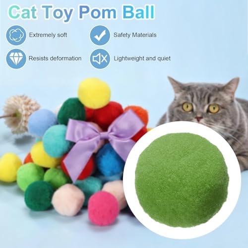 Cat Toy Pom Ball, Interactive Cat Ball Toys Fuzzy Pompoms (Plush, 1.2Inch, 30Pcs, Dark Green) for Kittens Pet Enrichment Training Play Indoor