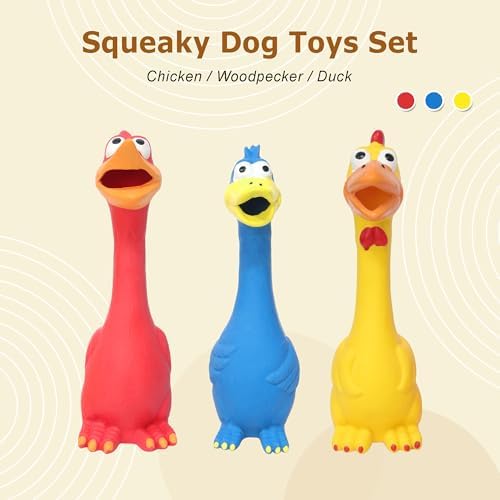 Dog Squeaky Toys 3 Pcs Rubber Chicken Dog Toy, Squeaking Fun Chew Toy for Dogs Indoor and Outdoor Interactive Toys for Medium and Large Breeds 7.9 inch