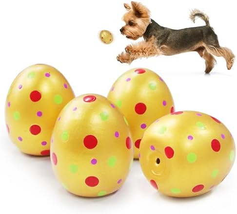Squeaky Latex Dog Toy Ball, Golden Egg-Shaped 4 Pack
