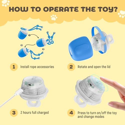 Interactive Dog Toys, Automatic Moving and Rolling Dogs Toy with Rope for Medium/Large Dogs, Interactive Dog Ball to Keep Them Busy(Blue)