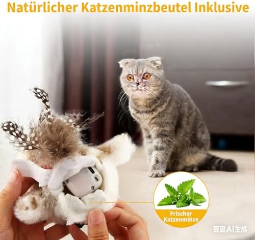 Gigwi Interactive Cat Toys for Indoor Cats, Flapping and Chirping Catnip Toys for Cat Exercise, Automatic Cat Toy with Beating Wings & Real Feather Tail, Rechargeable Cat Kicker Toy Prince