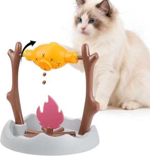 Campfire Rotating Chicken Cat Treat Dispenser Toy, Interactive Slow Feeder Cat Food Puzzle Toy, Mental Stimulation Kitten Enrichment Toy for Indoor Cats