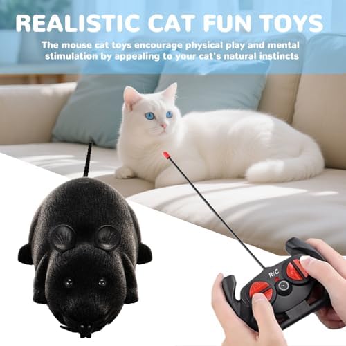 Remote Control Rat Mouse Cat Toy Realistic RC Fake Rat Mouse Toy Flocking Wireless Funny Chasing Electronic Interactive Cat Toys Prank Joke Scary Trick Rats for Cats Dogs Novelty (Black)