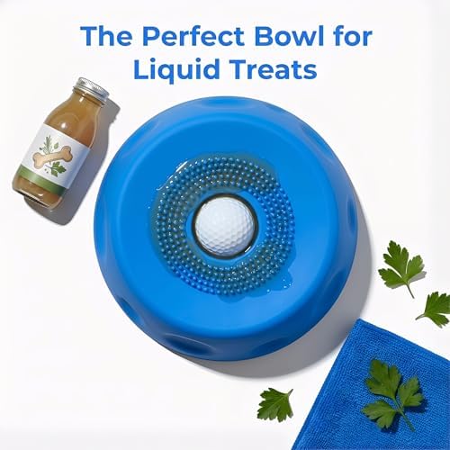 Slow Feeder Lick Bowl with Rolling Ball, Anti-Slip, Blue