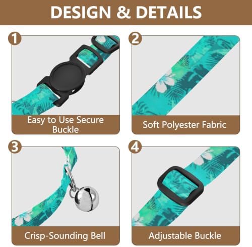 Tropical Hibiscus Flowers Teal Easy to Wear Kitten Collars 2 Pack Collar for Kitten