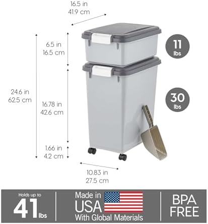 IRIS USA Dog Food Storage Container, Up to 30+11 lbs, Gray/Dark Gray