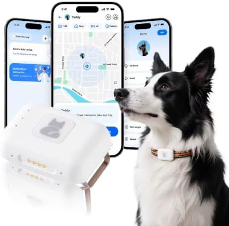 Pet Real Time GPS Tracker, Smart Dog Tracker GPS with 1 Month Subscription | IP65 Waterproof Pet Tracking Device Dogs Cats, Virtual Fence, Activity Monitoring, Long-Life Battery, Subscription Required