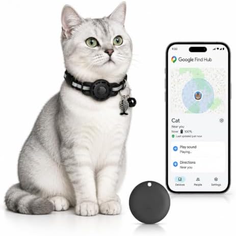 GPS Collar for Cats (Android Only) Smart tag,Pet Tracker,Waterproof Compatible with Google Find My,No Monthly Fee,Advanced Tracking Solution Smart Collar for Pet Safety Ideal Small Large Cats