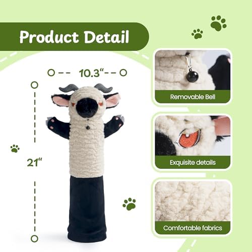 Cat Wrestling Glove, 22 inch Cat Puppet Wrestler with 3 Catnip Pouches & 3 Layer Resistant Protection, Interactive Cat Toy with Removable Bell for Boredom Relief & Mental Stimulation, Sheep