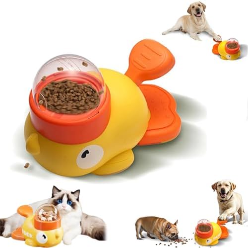 Duck Cat Treat Dispenser, Little Yellow Duck Cat Toy Treat Feeder, Ducks Puzzle Feeder for Cats, Interactive Ducks-Shaped Puzzle Feeder for Dogs, Slow Feeder for Pet Eating & Iq Training (Yellow)