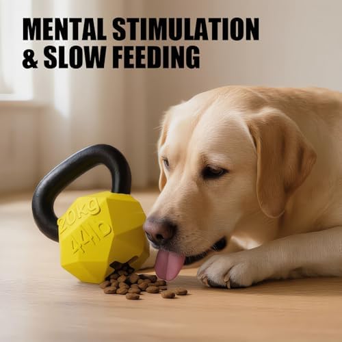 MECOOL Indestructible Dog Toy for Aggressive Chewers - Heavy Duty Chew Ring with Durable Nylon and Treat Dispenser Rubber Base, Interactive Food Puzzle Dog Chew Toy,Large Yellow