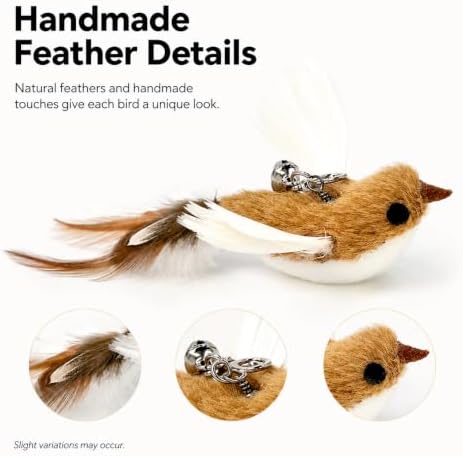11 PCS Multi-Functional Cat Toy Replacement Heads – Realistic Handmade Bird Teasers with Bells & Detachable Clip, for Interactive Play, Indoor Enrichment & Home Decoration