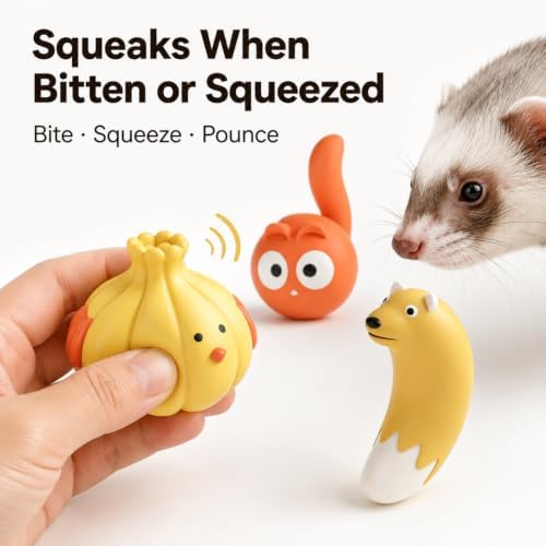 3 Pack Squeaky Latex Ferret Toys for Interactive Enrichment