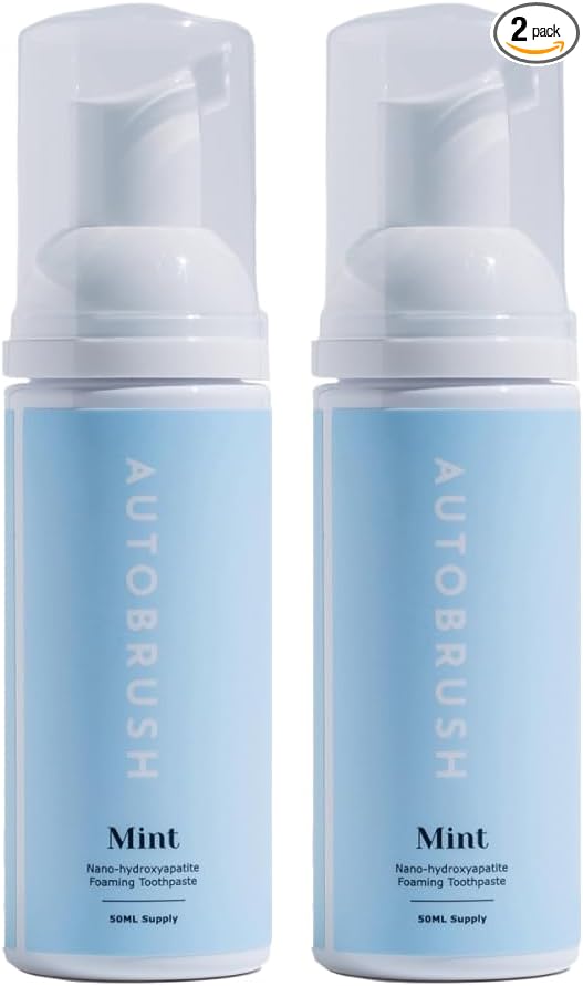 Autobrush Fluoride-Free Foaming Toothpaste for Adults, Mint Flavor, Whitening & Deep Cleaning, Travel Friendly, Anti-Cavity (Pack of 2)