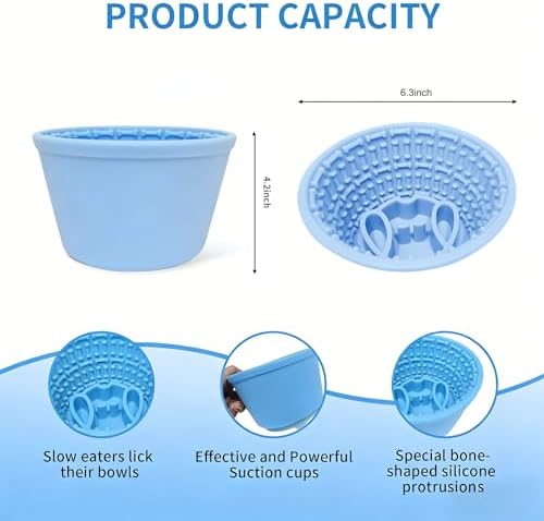 Large Silicone Dog Bowls,Non-Slip Dog Licking Treat Dispenser,Anxiety Relief Slow Feeder Treat Dispenser, Slow Feeder Bowls for Small Medium Large Breed Dogs,BPA Free Silicone(blue-4cup).